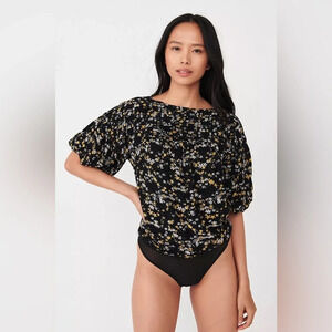 Free People Dessa Pleated Floral Bodysuit Women’s Large